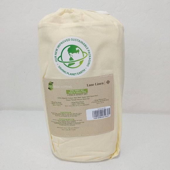 King Size 4 Piece 100% Organic Cotton Sheet Set Light Yellow Color - Picture 3 of 12